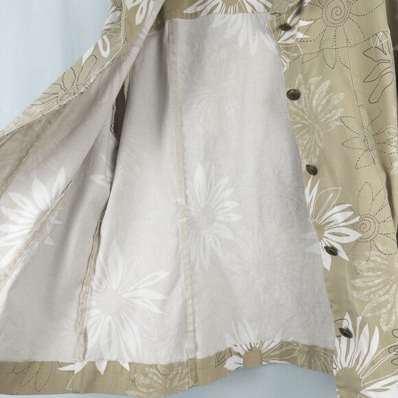 Additions by Chicos Floral Cotton Twill Button Jacket Womens 3 (XL) Khaki Beige - Picture 15 of 16
